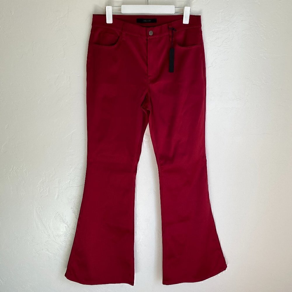 J BRAND Valentina Flared Satin Pants In Opium Red Size 31 NWT - Picture 4 of 11